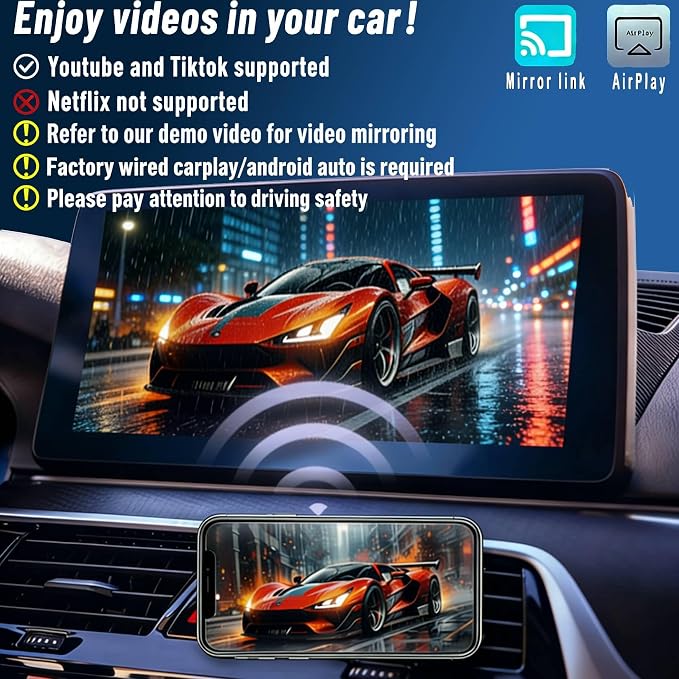 4in1 Wireless Carplay Adapter for Apple iPhone Android Auto,Airplay Screen Mirror Link Bluetooth Carplay Adapter for Video YouTube Tiktok,WiFi Dual Core,Mini Car Play USB Dongle,Fast,No Latency