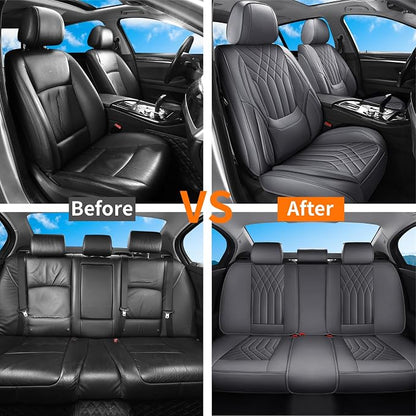 Full Coverage Car Seat Covers Full Set Waterproof, Luxury Leather Automotive Seat Covers Car Seat Protector, Front & Rear Seats Cover Sets Universal Fit for Most Vehicles Sedans SUVs, Gray