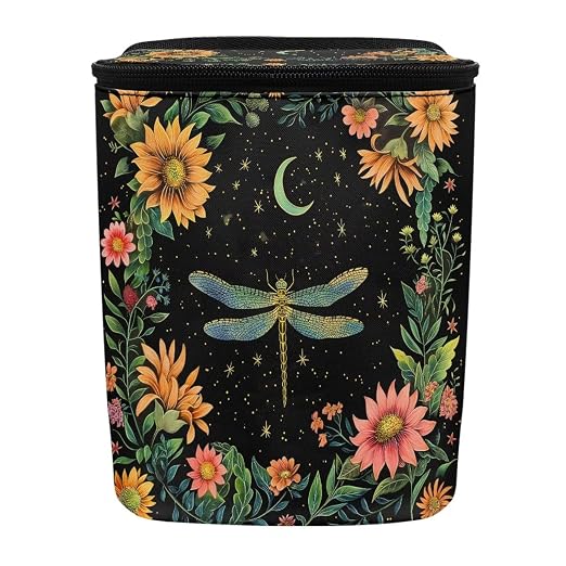BIGCARJOB Dragonfly Car Trash Can Bin, Leak Proof Moon Floral Dragonfly Car Trash Bag, Hanging, Vehicle Trash Can for SUV Truck Van