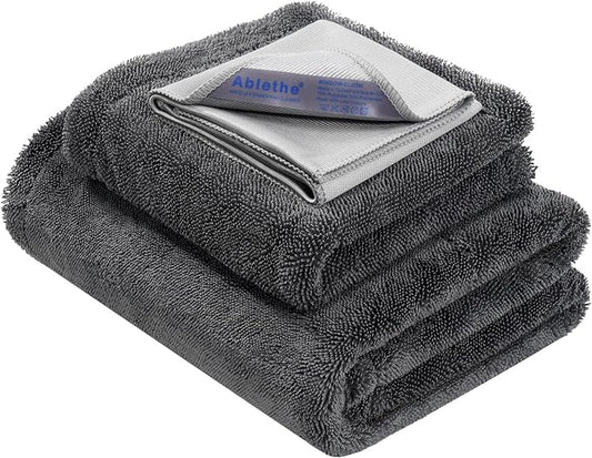 Car Drying Towels Extra Large Super Absorbent 1300gsm with Plush Edgeless, Microfiber Drying Towels for Cars, Trucks, SUVs, 25in x 36in (Grey)