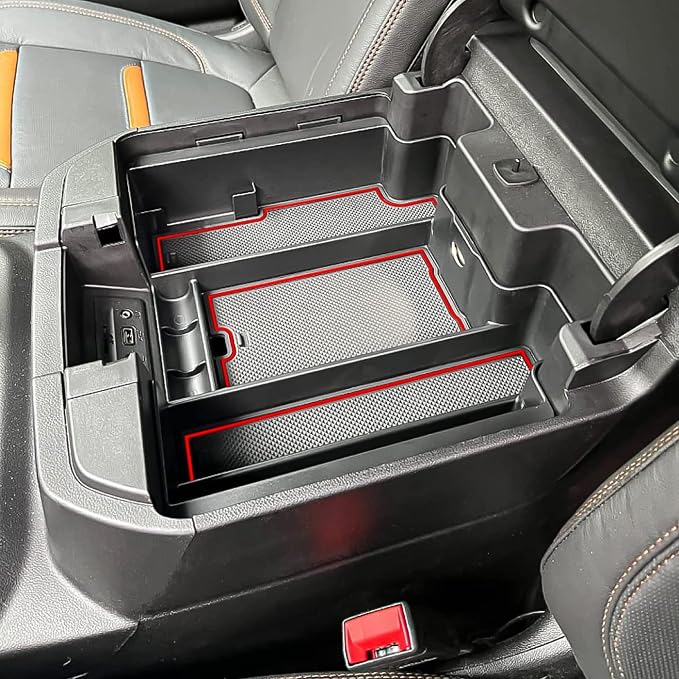 Center Console Organizer Compatible with 2020-2023 Silverado/Sierra 2500/3500HD/ 2019-2022 Chevy Silverado 1500 / GMC Sierra 1500 Accessories - Full-Coverage Insert Tray, ABS material,Red