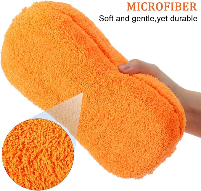 Tanlade 2 Pcs Large Car Wash Sponge for Cleaning, The Microfiber Sponges for Car Washing Supplies, Trucks and Motorcycles (Orange)