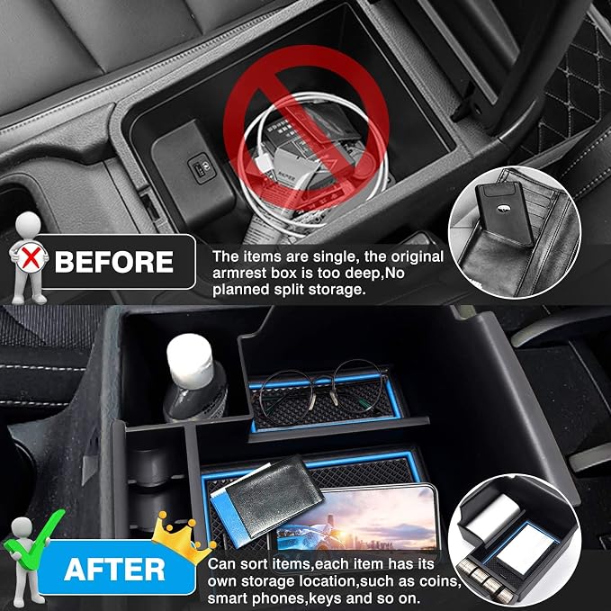 Autorder Center Console Organizer for 2019-2024 Kia Forte Accessories Armrest Storage Box Secondary Insert Tray with 2 Color Mats