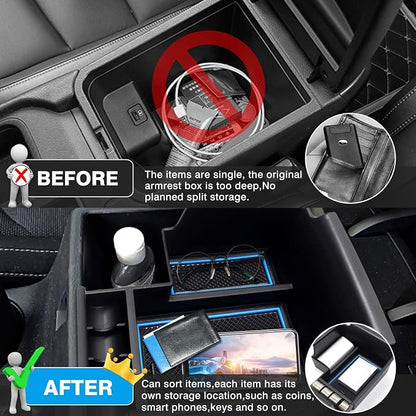 Autorder Center Console Organizer for 2019-2024 Kia Forte Accessories Armrest Storage Box Secondary Insert Tray with 2 Color Mats