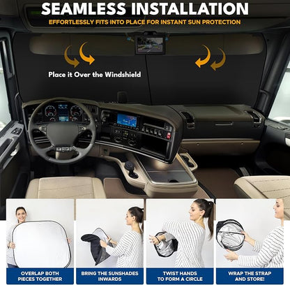 EcoNour Windshield Sun Shade for Semi Truck Size (40" L x 32" D), Front Window Reflective Sunshade for Large Vehicles, 240T Polyester Silver Coated Heat and UV Block Protection