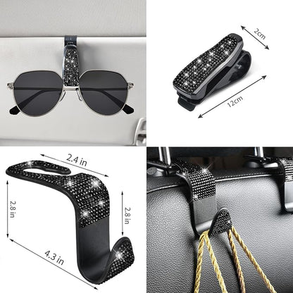 CAR PASS 11 PCS Bling Diamond Car Accessories for Women, Sparkly Rhinestone Steering Wheel Cover, Bling Seat Belt Cushion, Glitter Shift Knob Cover, Car Cup Holder Coaster, Cute Interior Sets Black