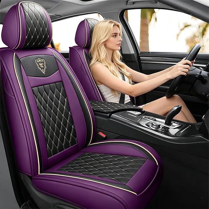 SanQing Car Seat Covers Full Set, Super Luxurious Heavy Universal Duty Waterproof Leather Automotive Vehicle Cover for Cars SUV Pick-up Truck, Non-Slip Seat Purple Car Accessories(Full Set/Purple)