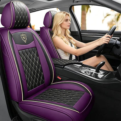 SanQing Car Seat Covers Full Set, Super Luxurious Heavy Universal Duty Waterproof Leather Automotive Vehicle Cover for Cars SUV Pick-up Truck, Non-Slip Seat Purple Car Accessories(Full Set/Purple)