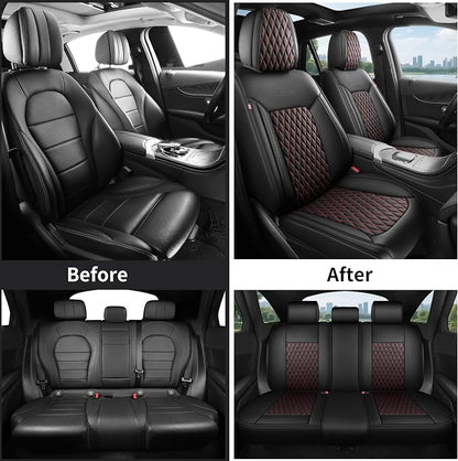 Car Seat Covers Full Set for SUV Trucks,Univerasal Precision Fit Contoured ThickTexture Nappa Leather Automotive Seat Covers,Waterproof Seat Covers & Accessories,Style1 Black Red Line