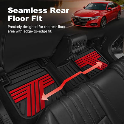 Floor Mats Fit for 10th Gen Honda Accord 2022 2021 2020 2019 2018 Sedan (Gasoline & Hybrid), All Weather Rubber Custom Fit Anti-Slip Floor Liners,1st & 2nd Row, Black & Red