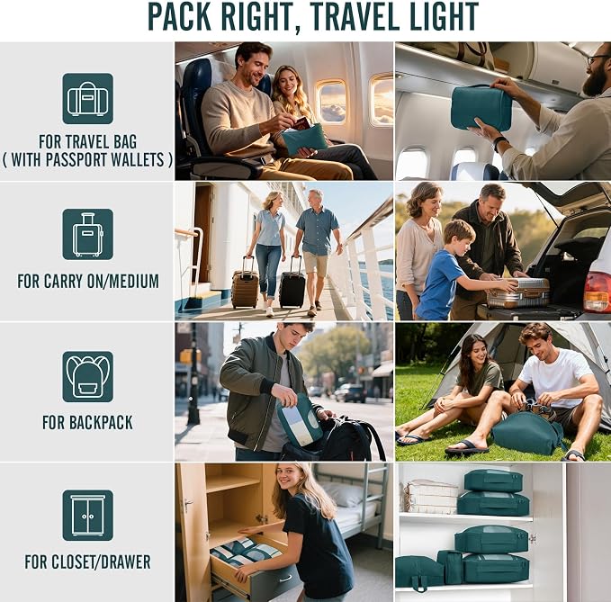 Veken 8 Set Packing Cubes for Travel Essentials,Anti-Wrinkle Buckled Suitcase Organizer for Shoe & Toiletry Bag,Carry On Luggage Bag with 99+ Count Mesh Holes for Airplane & College Dorm Accessories