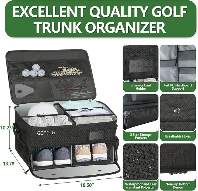 3 Layer Golf Trunk Organizer - Large Capacity Golf Trunk Organizer for 2 Pair Size 13 Shoes, Gifts for Men for Accessories, Balls, Tees, Clothes, Gloves