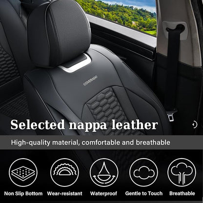 Coverado Seat Covers Front Seats, Luxury Leather Black Car Seat Cover, Waterproof Automotive Car Seat Covers Protector Interior Accessories Universal Fit Most Sedans, SUVs, Pick-up Trucks