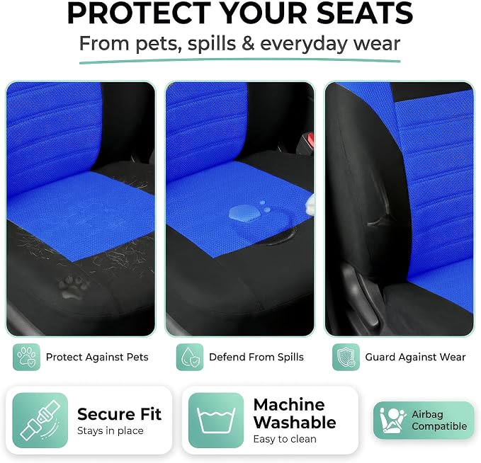 FH Group Automotive Car Seat Covers Front Set Premium 3D Air Mesh Front Seat Covers, Airbag Compatible Universal Fit Interior Accessories for Cars Trucks and SUVs - Blue