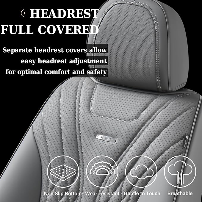 Coverado Car Seat Covers, Car Seat Covers Front Seats, 2-Pack Front Seat Cover, Nappa Leather Waterproof Seat Covers, Car Seat Protectors, Automotive Seat Covers Universal Fit for Most Vehicles Gray
