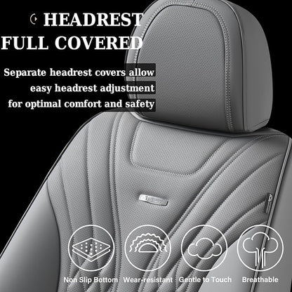 Coverado Car Seat Covers, Car Seat Covers Front Seats, 2-Pack Front Seat Cover, Nappa Leather Waterproof Seat Covers, Car Seat Protectors, Automotive Seat Covers Universal Fit for Most Vehicles Gray