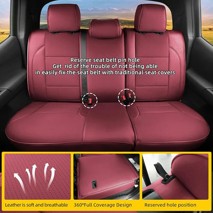 Lolcar Custom Fit Tacoma Car Seat Covers for Select Toyota Tacoma 2016 2017 2018 2019 2020 2021 2022 2023 Double Cab/Crew Cab -Full Set,Leather (Burgundy