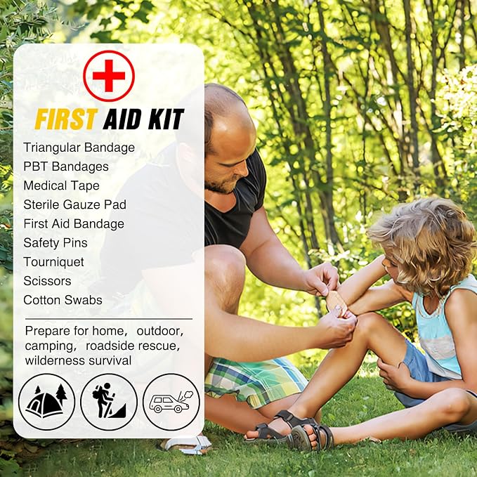 Nilight Car Emergency Kit with Jumper Cable, First Aid Kit Safety Assistance Tools for Travel Camping Outdoor Cars Truck SUV RV, Roadside Essentials with Flash Light