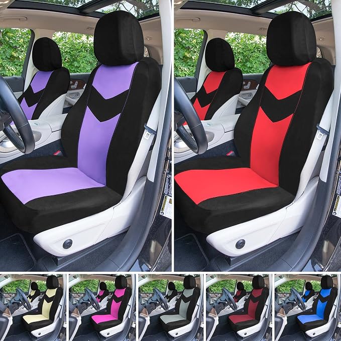 Universal Fit Chevron Flat Cloth Car Seat Covers Full Set - Beige