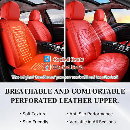 Coverado Leather Seat Covers, Car Seat Cover Front Seats, Waterproof Seat Covers, Luxury Faux Leather Car Seat Protectors, Red Car Seat Cover, Automotive Seat Covers Universal Fit for Most Cars