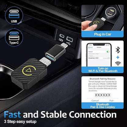 Mini Wireless CarPlay Adapter for iPhone, Convert Wired to Wireless Apple CarPlay Adapter, Plug & Play for iPhone iOS 12+ / Android 11+& Cars from 2016+