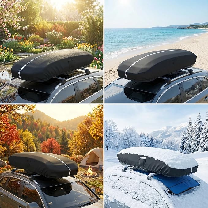 Roof Box Cover, Dimensions: 77 x 35 x 17 Inches Universal Waterproof, Dustproof, UV-Resistant, Scratch-Resistant Roof Box Cover Compatible with Thule, Perflex, Yakima Brands Bottom Snap-On Design