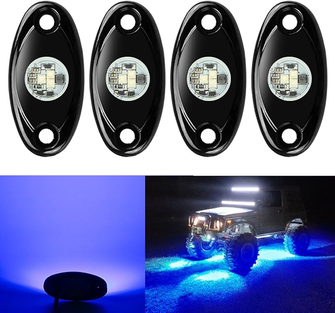 4 Pods LED Rock Lights, Ampper Waterproof LED Neon Underglow Light for Car Truck ATV UTV SUV Offroad Boat Underbody Glow Trail Rig Lamp (Blue)