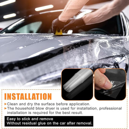 X AUTOHAUX Clear Vinyl Wrap Sheet Car Paint Protection Film Cover Decal Scratch Resistant Self Adhesive Sticker Universal 8"x39"