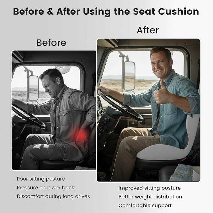 Ergonomic Seat Cushion with Memory Foam & Lumbar Support – Orthopedic Cushion for Car, Truck & Office Chairs, Non-Slip Pad for Daily Comfort