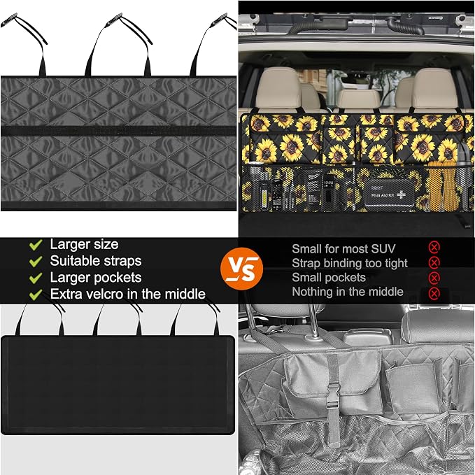 Femuar Car Trunk Organizer,Large Capacity Backseat Organizer(42 in*18 in),Collapsible Storage Bag with 8 Pocekt,Car Organizer for SUV/MPV/Truck - Sunflower TLAG-0114