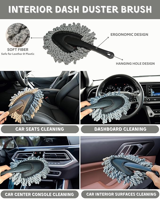 oesee 18Pcs Professional Car Interior Detailing Kit All-in-One Cleaning Tools for Windows, Dashboard, Vents, Windshield Cleaner Brush, Magic Sponge, Chamois Cloth, Detailing Brushes & Accessories