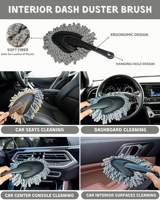 oesee 18Pcs Professional Car Interior Detailing Kit All-in-One Cleaning Tools for Windows, Dashboard, Vents, Windshield Cleaner Brush, Magic Sponge, Chamois Cloth, Detailing Brushes & Accessories