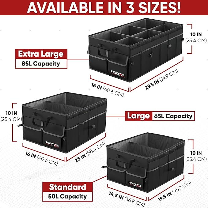 FORTEM Trunk Organizer For SUV Car Trunk Organizer, Foldable Storage, Car Accessories for Women Men, Collapsible Bag, 600D Oxford, Non Slip Bottom, Straps, Soft Cover (85L)
