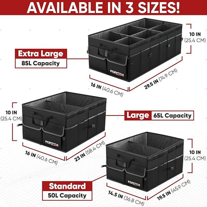 FORTEM Trunk Organizer For SUV Car Trunk Organizer, Foldable Storage, Car Accessories for Women Men, Collapsible Bag, 600D Oxford, Non Slip Bottom, Straps, Soft Cover (85L)