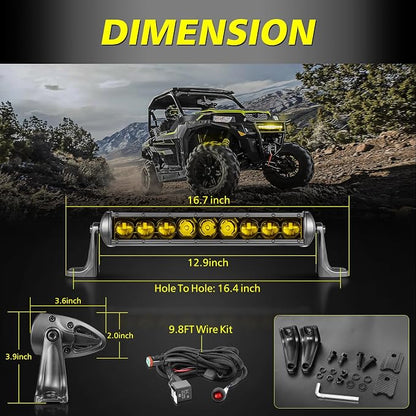 12 Inch Amber Light Bar Kit w/Wiring Harness Black Cover | 63W Powerful OSRAM LED Slim Single Row Light Bar Combo Yellow LED Bumper Lights for UTV ATV SUV Trucks Pickup Can-am Honda