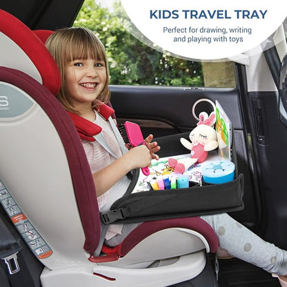 COOLBEBE Kids Travel Tray for Toddler Car Seat, Travel Tray for Airplane, Toddler Car Seat Lap Tray, Carseat Table Tray for Kids Travel Activities (Black -2PCS)