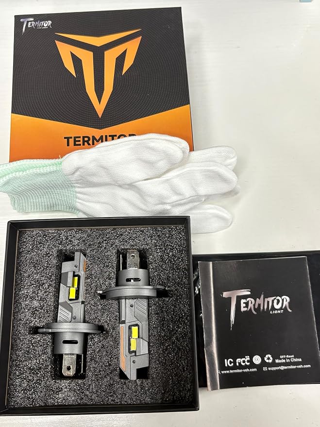 Termitor H4/9003/HB2 LED Bulbs, 50,000LM 1200% Ultra Brighter, 6500K Cool White, 85000Hrs Long Life with Cooling Fan, 1:1 Halogen Size, Plug and Play, H4 Fog Lights Bulbs, Pack of 2