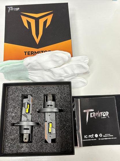 Termitor H4/9003/HB2 LED Bulbs, 50,000LM 1200% Ultra Brighter, 6500K Cool White, 85000Hrs Long Life with Cooling Fan, 1:1 Halogen Size, Plug and Play, H4 Fog Lights Bulbs, Pack of 2