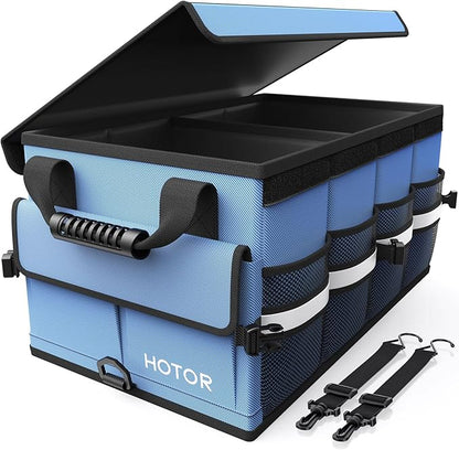 HOTOR Car Trunk Organizer - Foldable Trunk Organizer for SUV, Car Storage with Reflective Strips & Securing Cover, Large Capacity Car Accessories for Truck, Van & Sedan, Blue, 22.1" x 12.6" x 11.0"