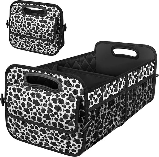 Deosk Trunk Organziers and Storage with Reinforced Handles,Car Accessories for Women/Men 50L Waterproof Polyester Trunk Organzier for Car/SUV/Minivan/Truck(Medium, Cow print)