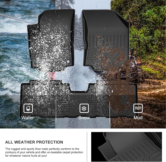 KIWI MASTER Floor Mats for 2018-2024 Chevy Equinox/GMC Terrain Front Rear 2 Row Seat All Weather Mat TPE Slush Liners Black