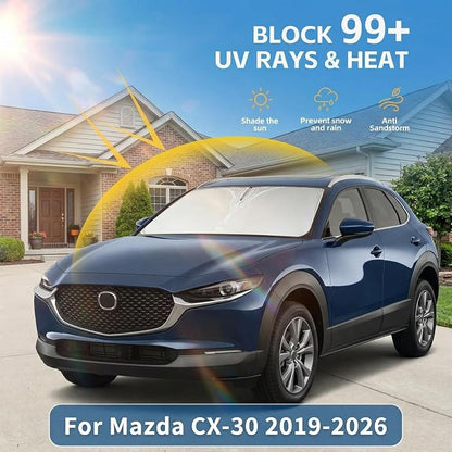 for 2019-2024 2025 2026 Mazda CX-30 CX30 Windshield Sun Shade, Front Window Shade Custom Fit CX30 Accessories Sun Visor Foldable Shade Blocks UV Rays Summer Must Have Car Accessories