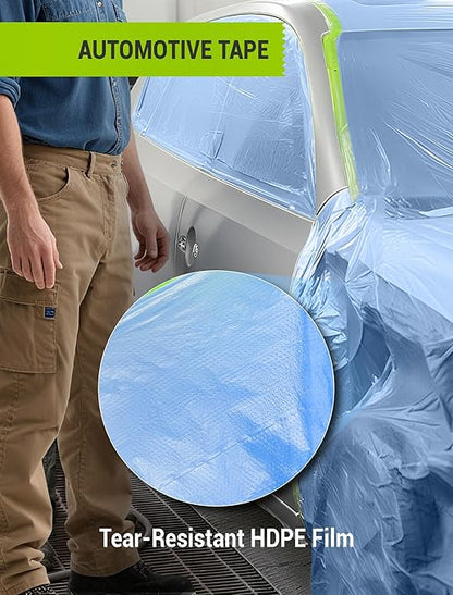 SARDVISA Pre-Taped Masking Film for Painting, 59/43/ 22 in * 66 FT, 3-Rolls Painters Plastic Sheeting with Widened Paint Tape and Drape for Covering Walls, Windows, Cars & Furniture Protection