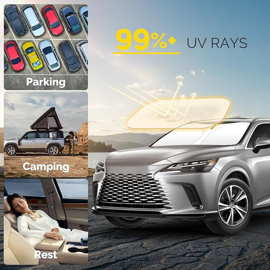 Car Windshield Sun Shade Compatible with 2023 2024 2025 2026 Lexus RX350 RX350F Sport RX350L Accessories Foldable Front Window Sunshade Custom Windshield Cover Sun Visor