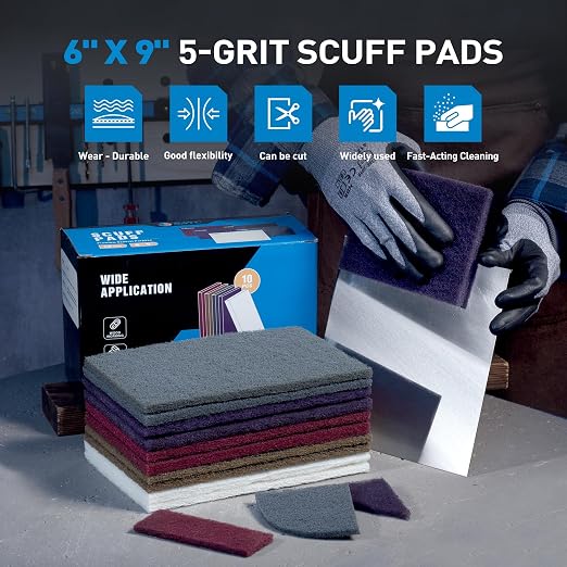 S SATC 6" x 9" 10 Pack General Purpose Scuff Pads,2 Each Maroon,Gray,Gold,Purple and White Scuff Pads for Scuffing,Scouring,Sanding,Paint Primer Prep Adhesion Scratch for Automotive Restoration