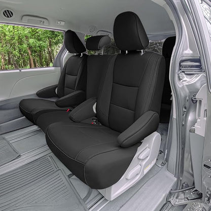 FH Group Custom Fit Car Seat Covers Specifically Made for 2011-2020 Toyota Sienna 8 Passenger, Car Seat Cover 2nd Row, Automotive Seat Covers in Black Faux Leather, Waterproof and Washable Seat Covers