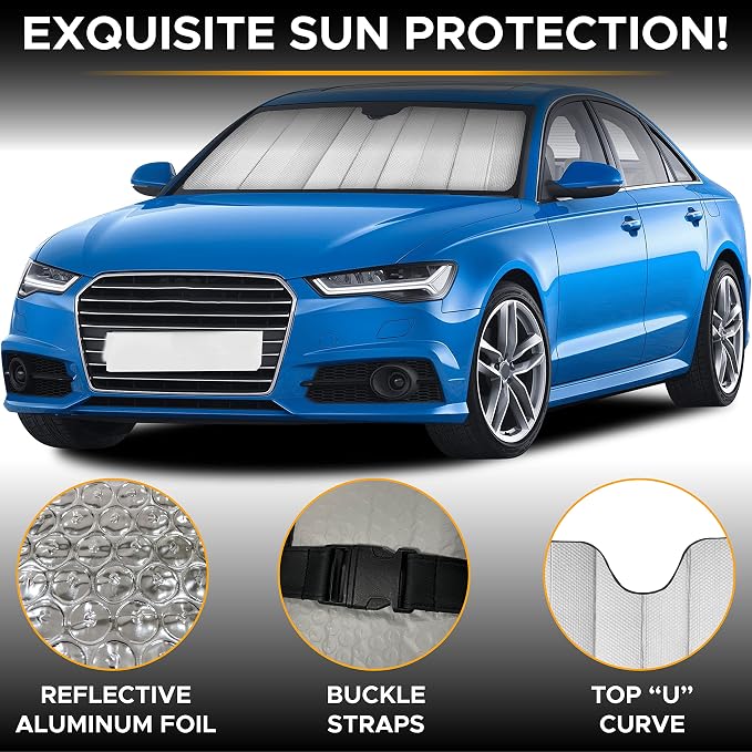 EcoNour Accordion Car Windshield Sun Shade (Gray) | Foldable Car Window Shades for UV Protection & Heat Block | Keeps Interior Cool | Sun Blocker for Front Window | 58 x 28 Inches