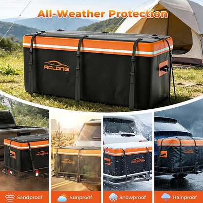 Hitch Mount Cargo Carrier Bag, Waterproof Soft Shell 20 Cubic Feet, Universal for Truck Pickup with Hitch Basket, 8 Reinforced Straps, Solid Buckles,Reflective Strip,Carry Handles,Combination Lock