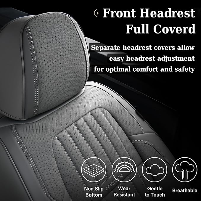 Coverado Front Seat Covers, Car Seat Cover, Gray Seat Covers for Cars, 2PCS Car Seat Protector,Waterproof Faux Leather Car Seat Cushion, Luxury Seat Cushions, Auto Seat Covers Fit for Most Vehicles