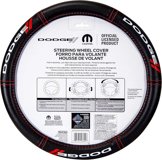 Plasticolor 006694R01 Dodge // Deluxe High Contrast Stitching Steering Wheel Cover